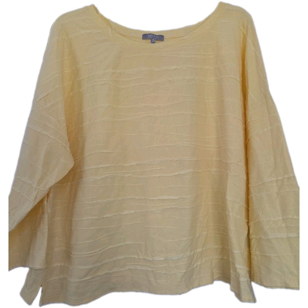 Habitat Clothes XL Yellow 3/4 Sleeve Boat Neck Top Cotton Linen